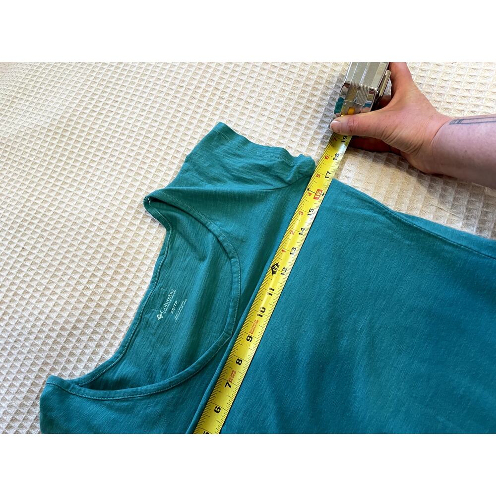 Columbia Daisy Fields Teal Tie Dye V Neck 100% Cotton Tee Shirt Dress Size XS - Picture 8 of 10